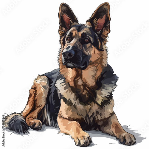 German shepherd dog portrait. Hand-drawn illustration isolated on white background