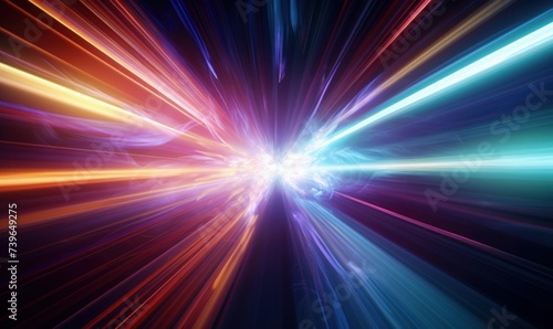 Futuristic illustration of colorful light trails with motion blur effect. Sci-fi sf space, Generative AI 