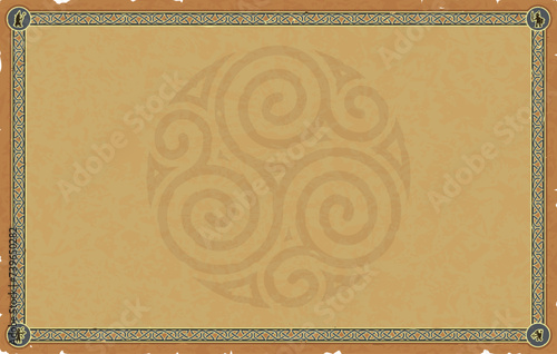 Large Medieval Parchment with Celtic Knot Frame, Fantasy Icons, Celtic Spirals
