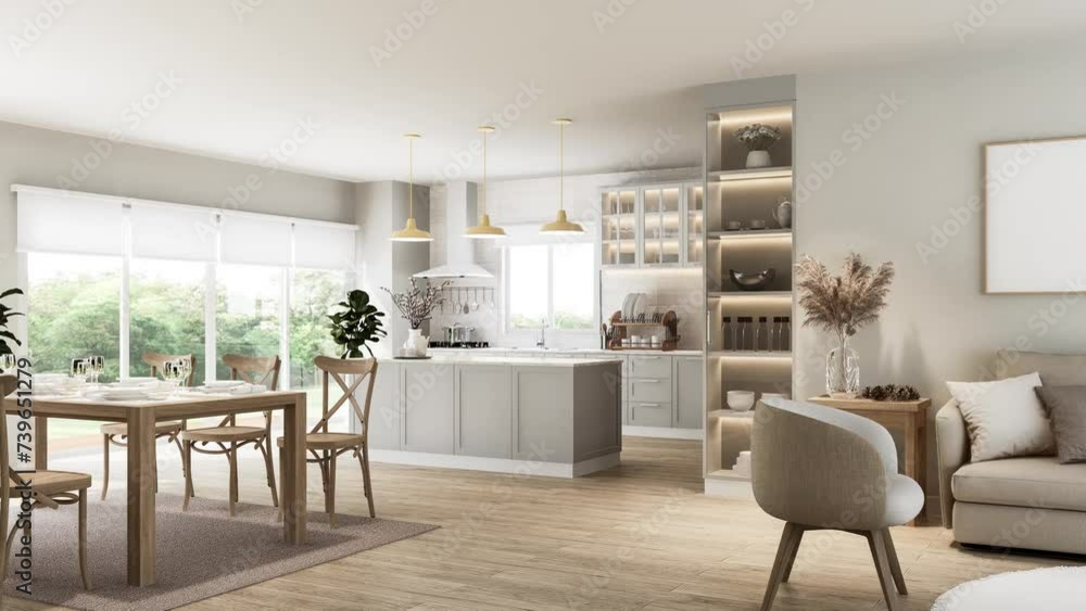 Animation of modern luxury vintage style living and dining room ...