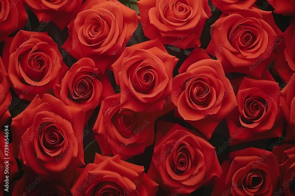 Pattern of fresh red roses creating a romantic and luxurious wallpaper Perfect for backgrounds and floral designs Pattern of fresh red roses creating a romantic and luxurious wallpaper Perfect for backgrounds and floral designs
