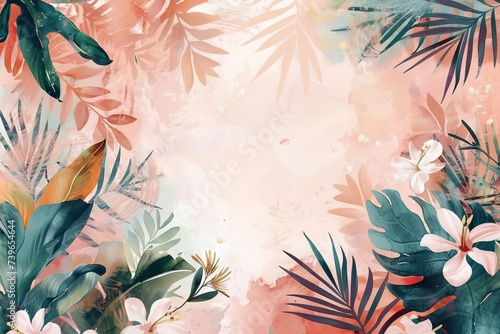 Artistic watercolor background with floral and botanical elements