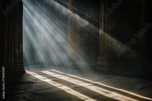 Sunbeam filtering through darkness Creating a dramatic and hopeful atmosphere