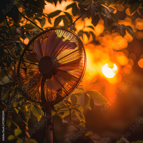 Woman cooling off with a fan, warm summer, woman in the summer illustrated