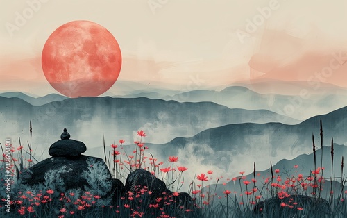 Banner for the main page of a website or page on social networks on hypnotherapy. Freedom of thought and soul. An image of calm and relaxation. Multi-layered minimalist collage in soft pink color. photo