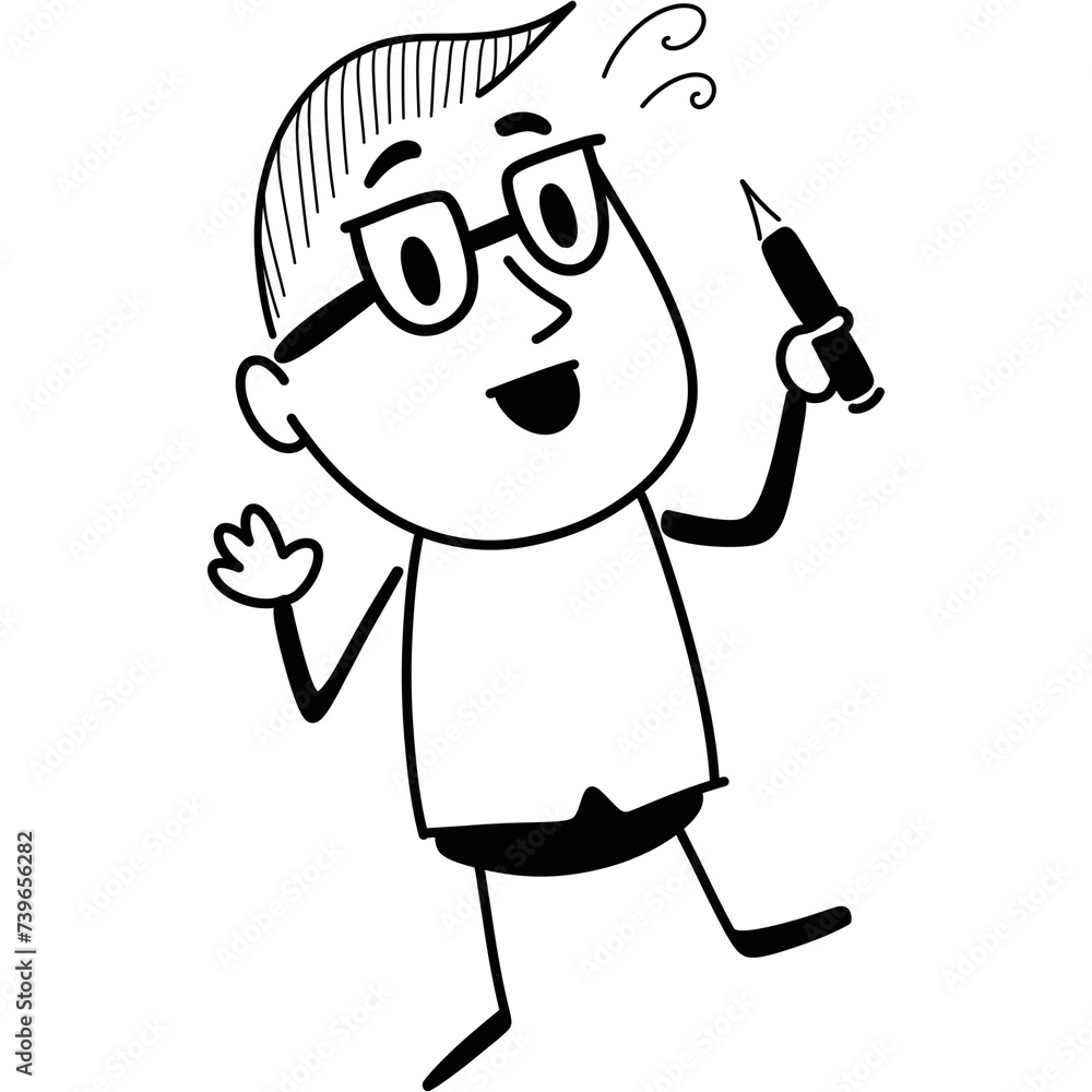 A little boy standing and thinking intelligently