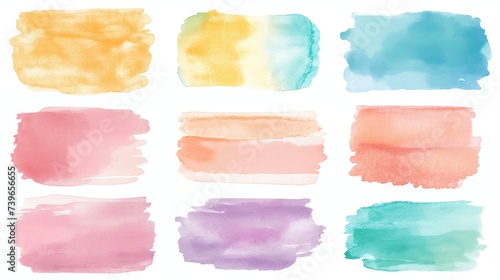 Collection of textured watercolor brush strokes in earthy and pastel tones on a white background