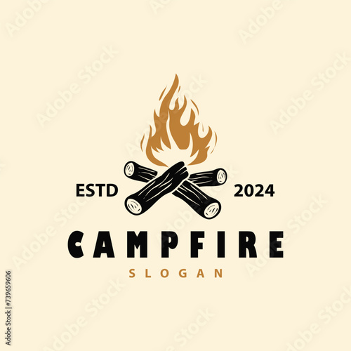 Design wood and fire, logo campfire bonfire vector camping adventure vintage illustration