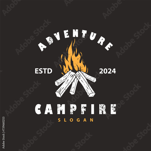 Design wood and fire, logo campfire bonfire vector camping adventure vintage illustration