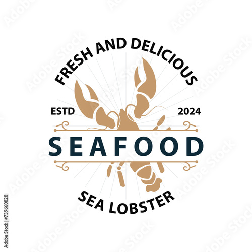 Sea animal lobster logo design vector minimalist vintage retro simple template brand of marine aquaculture and food product