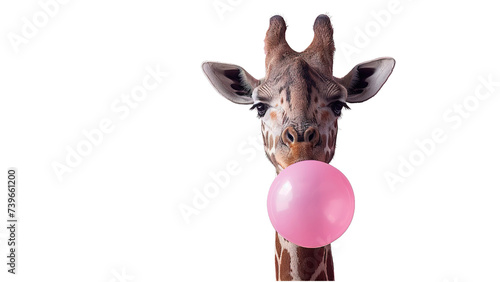 Giraffe with Pink Balloon on Black Background