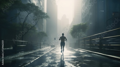 People jogging in the deserted city in the early morning  illusory scenes in dreams  running in the deserted city