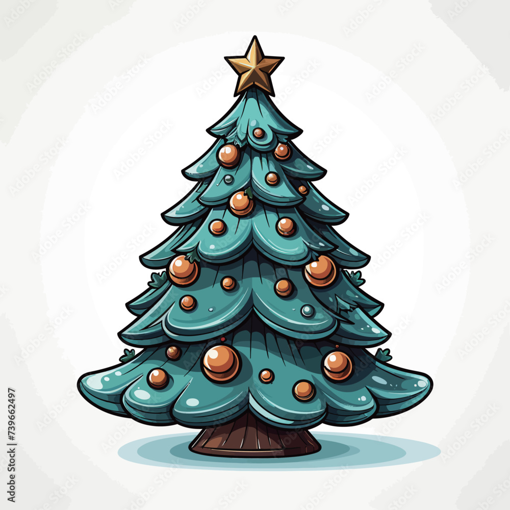 Christmas tree with gold balls and star on a white background. Vector illustration.