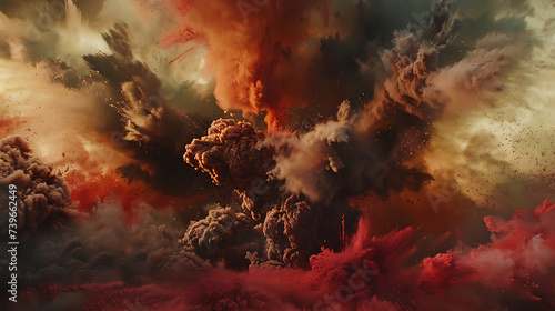 red colorful powder explosion in the style of futuris