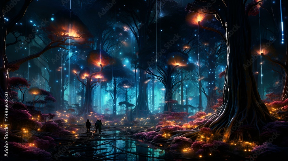 Fantasy landscape with magic forest and mushrooms