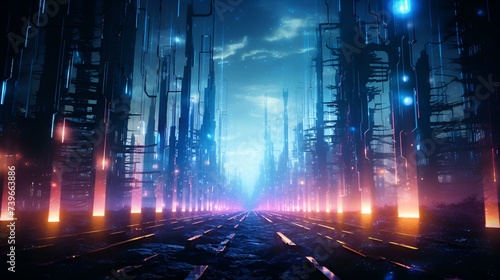 Information flow in Cyberpunk Style World Abstract Background 