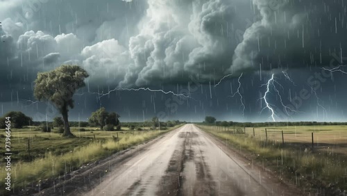 hailstorm on the road in a summer. seamless looping overlay 4k virtual video animation background  photo