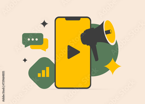 Short-Form Video Ads for effective Video Marketing. Creative Ad Clips for impactful Social Media Advertisements. Mobile video promotions and digital marketing with engaging short videos illustration
