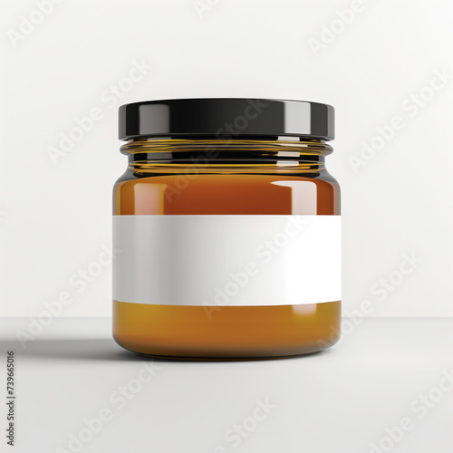 Blank label honey jar, peanut butter mockup with a shadow isolated on light gray background with empty space for logo and text.