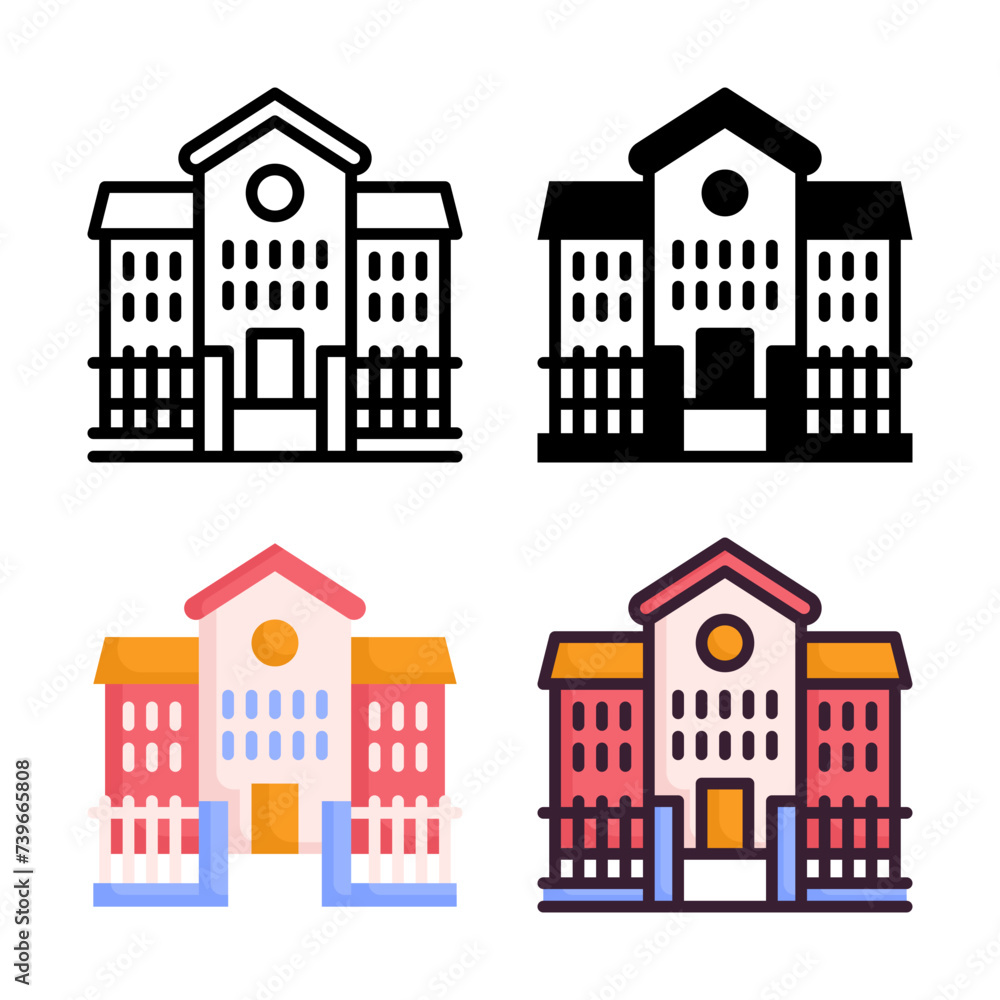School icon set style collection in line, solid, flat, flat line style on white background