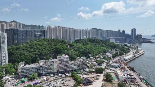 Hong Kong, Kowloon Bay, Ngau Tau Kok, Kwun Tong, Lam Tin, Cha Kwo Ling, Yau Tong Business District, adjacent to Victoria Harbor, enjoying the view of Victoria Harbor. Hong Kong's industrial center photo