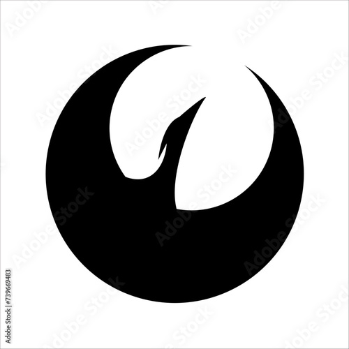 Minimalist phoenix logo silhouette, black circular bird icon, elegant firebird emblem logo design vector