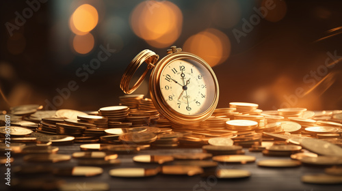 clock with gold coins, time is money concept, importance of time, Success Strategy Planning