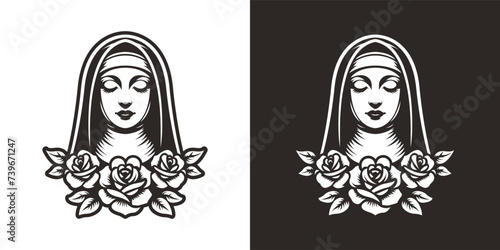 Vector nun tattoo with rose flower