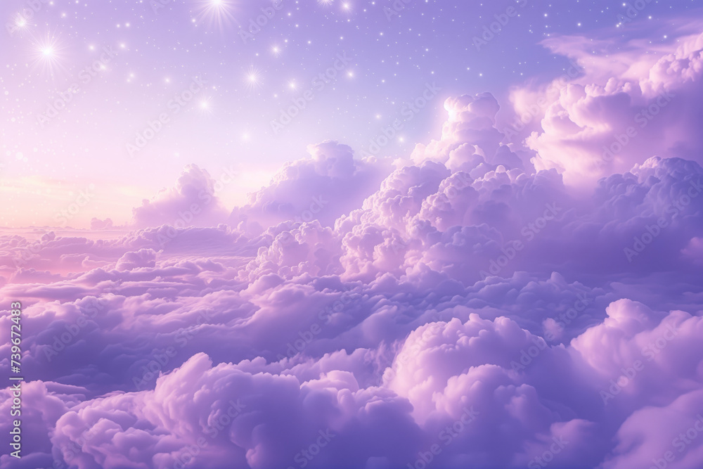 Dreamy purple cloudscape with twinkling stars, ideal for backgrounds or fantasy concepts, with ample space for text - obrazy, fototapety, plakaty 