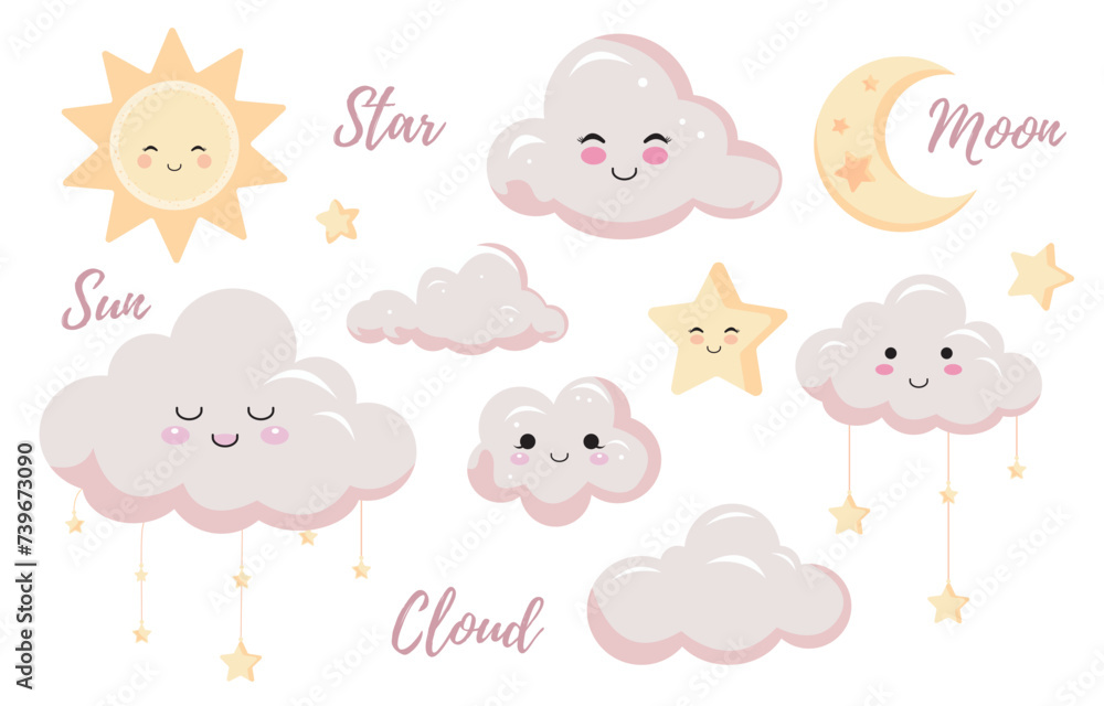 Twinkle pink baby object for invitation with cloud and star