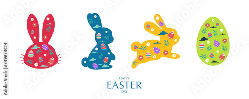 Collection of easter background set with silhouette style Editable vector illustration for horizontal banner