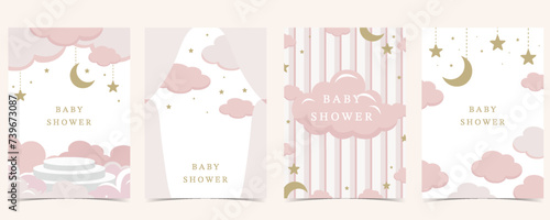 Twinkle pink baby background for vertical a4 design with cloud and star