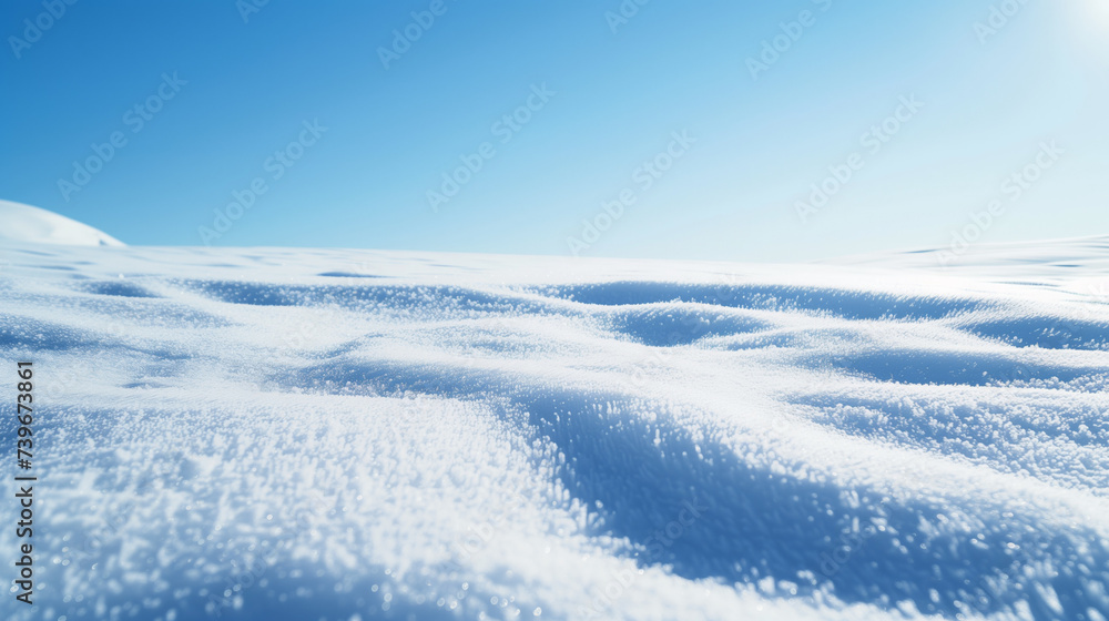 Serene winter snowscape with a gentle slope and textured snow surface under a clear blue sky, ideal for backgrounds with space for text Serene winter snowscape with a gentle slope and textured snow surface under a clear blue sky, ideal for backgrounds with space for text