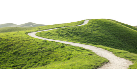 Summer landscape in mountains with trail isolated on transparent background