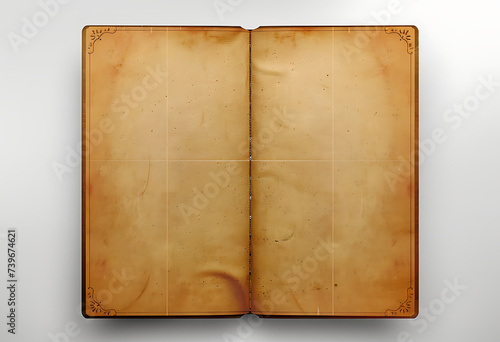 an open brown notebook on a white background in the s
