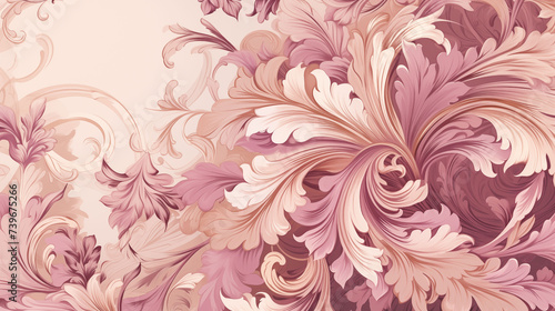 A Baroque Floral background Pattern Flourishing in Muted Pink and Antique Gold Hues