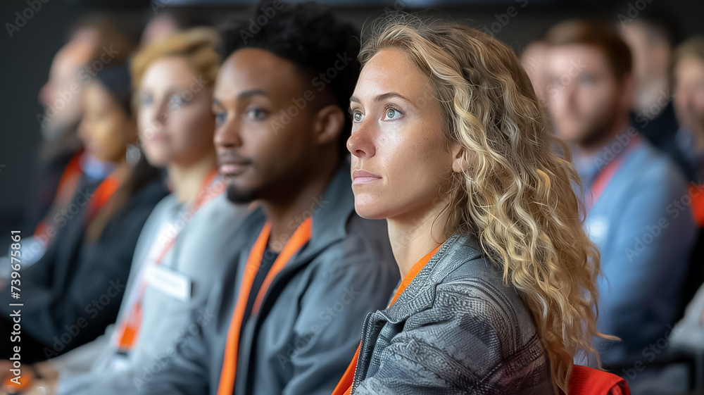 Fototapeta premium A group of employees listening attentively to a prese