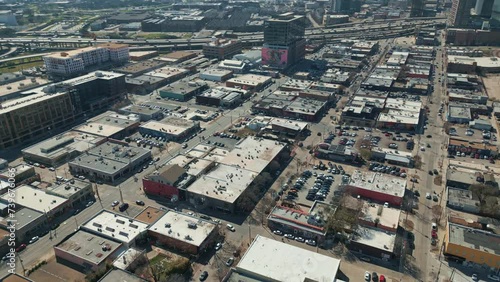 Slow Rotating Aerial of Deep Ellum Arts and Entertainment District in Downtown Dallas, Texas. photo