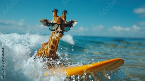 Giraffe Enjoying Surf Time in Ocean Waves