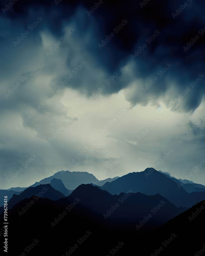 Stormy mountain silhouette background