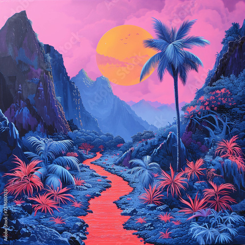 Neon Pop Art landscapes where nature meets the boldness of the 60s art movement