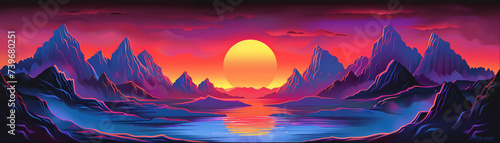Pop Art sunsets blending neon colors with the tranquility of natural scenes