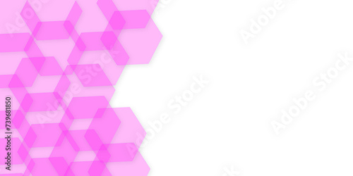 Abstract background with pink color hexagons. Hexagonal structure futuristic white background. Hexagon concept design abstract technology