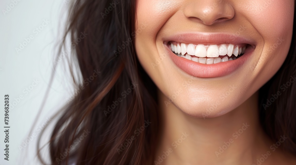 closeup photo portrait of a beautiful young asian indian model woman smiling with clean teeth. used for a dental ad. on white background closeup photo portrait of a beautiful young asian indian model woman smiling with clean teeth. used for a dental ad. on white background