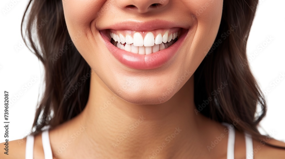 closeup photo portrait of a beautiful young asian indian model woman smiling with clean teeth. used for a dental ad. on white background closeup photo portrait of a beautiful young asian indian model woman smiling with clean teeth. used for a dental ad. on white background