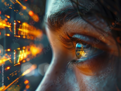 Human Eye with Futuristic Glowing Data Overlay