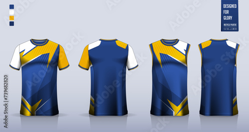 Soccer jersey, football kit, sportswear, basketball uniform, tank top, running singlet or t-shirt mockup. Fabric pattern design. 