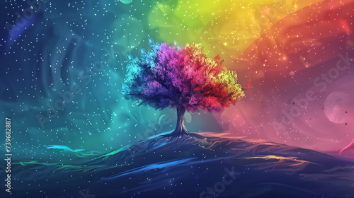 Abstract tree landscape background with rainbow colors