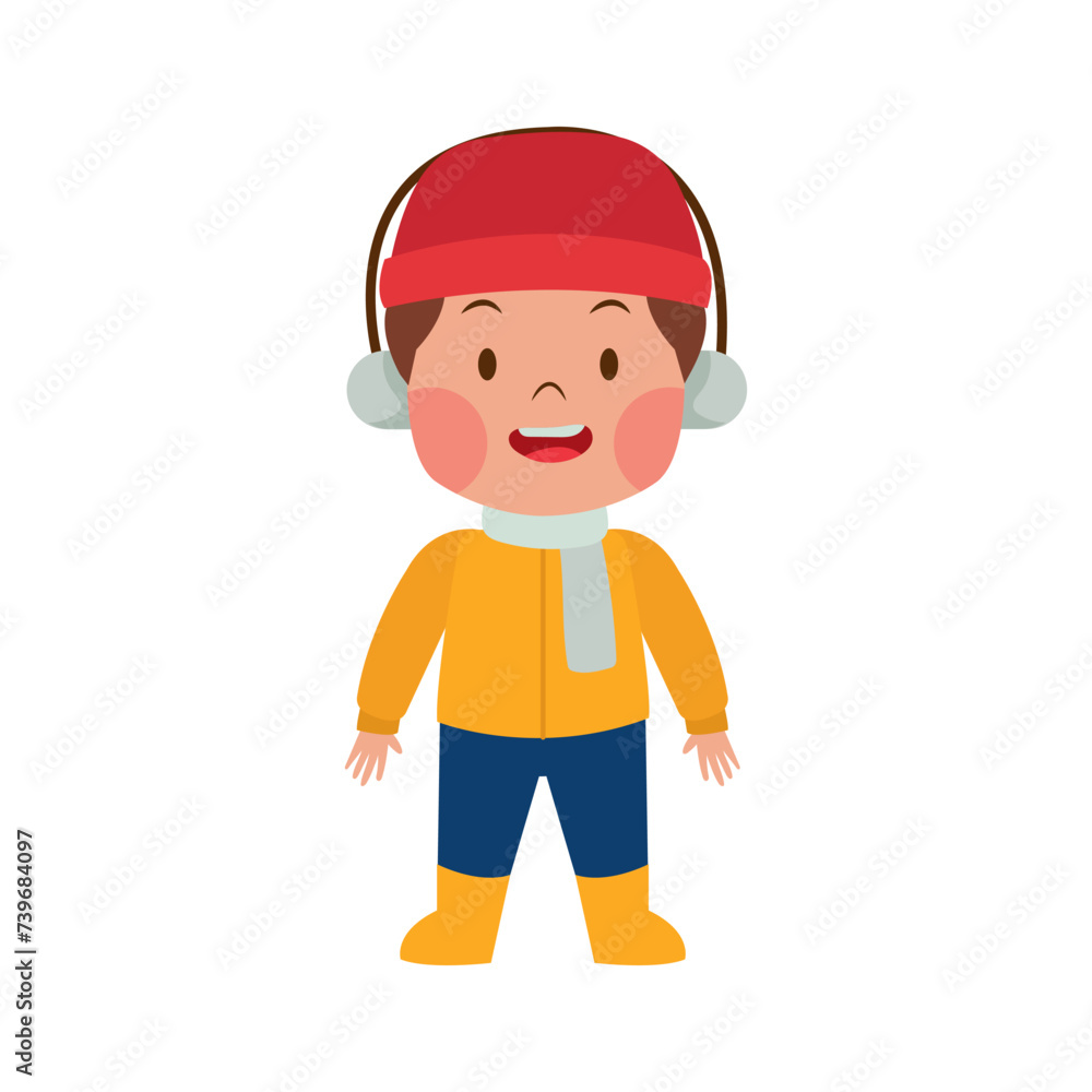 Happy boy kid child wear winter suit clothes apparel cute illustration Happy boy kid child wear winter suit clothes apparel cute illustration