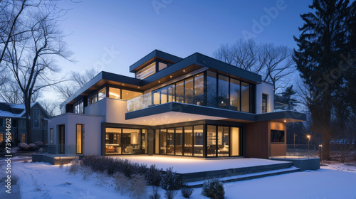 This suburban residence stands out with its modern design and smart architecture featuring intuitive sensors that adjust room temperature and lighting based on occupancy and photo